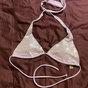 Small purple sequins Victoria secret bathing suit top.